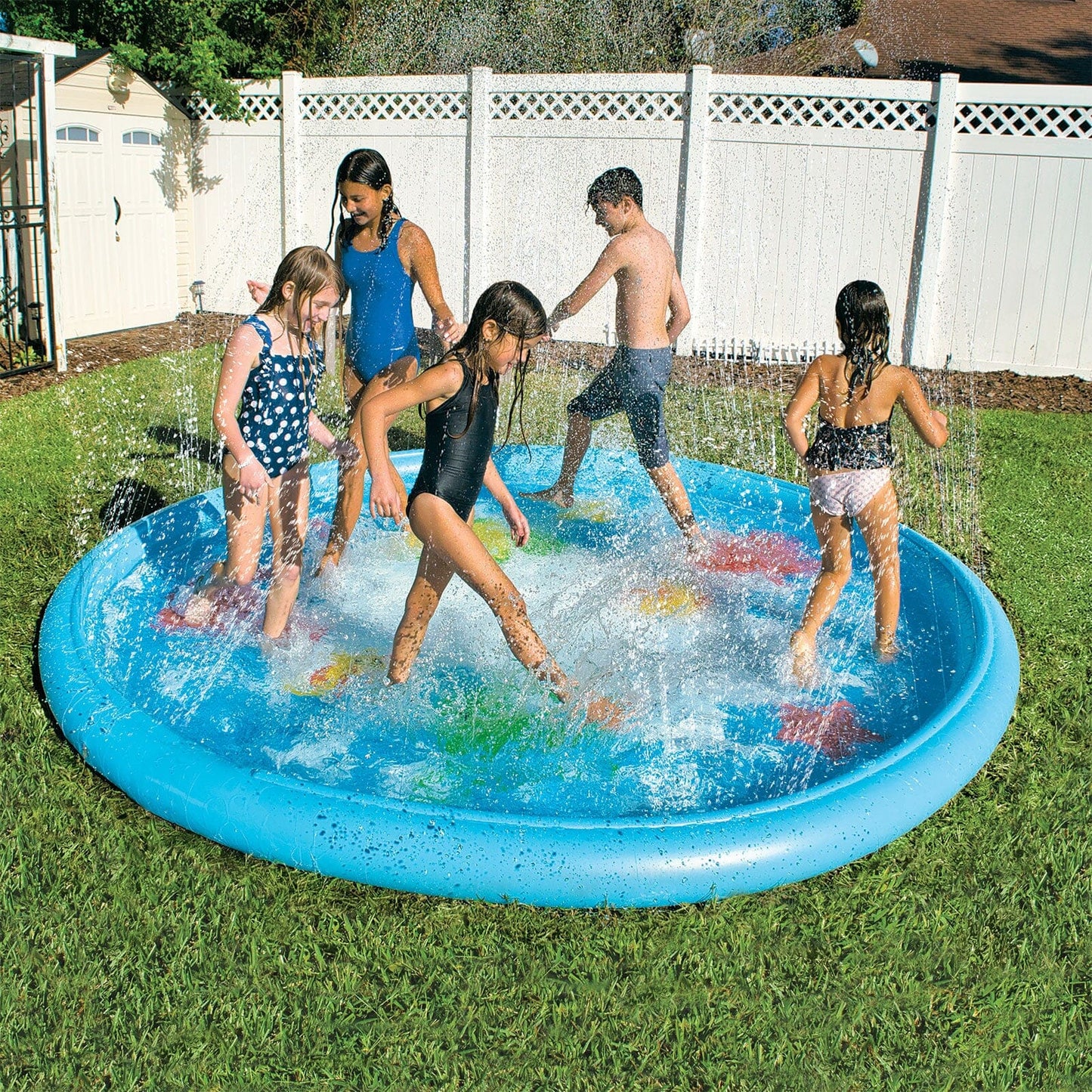 Under the Sea 10 Ft Diameter Inflatable Splash Pad Wading Pool with Sprinkler
