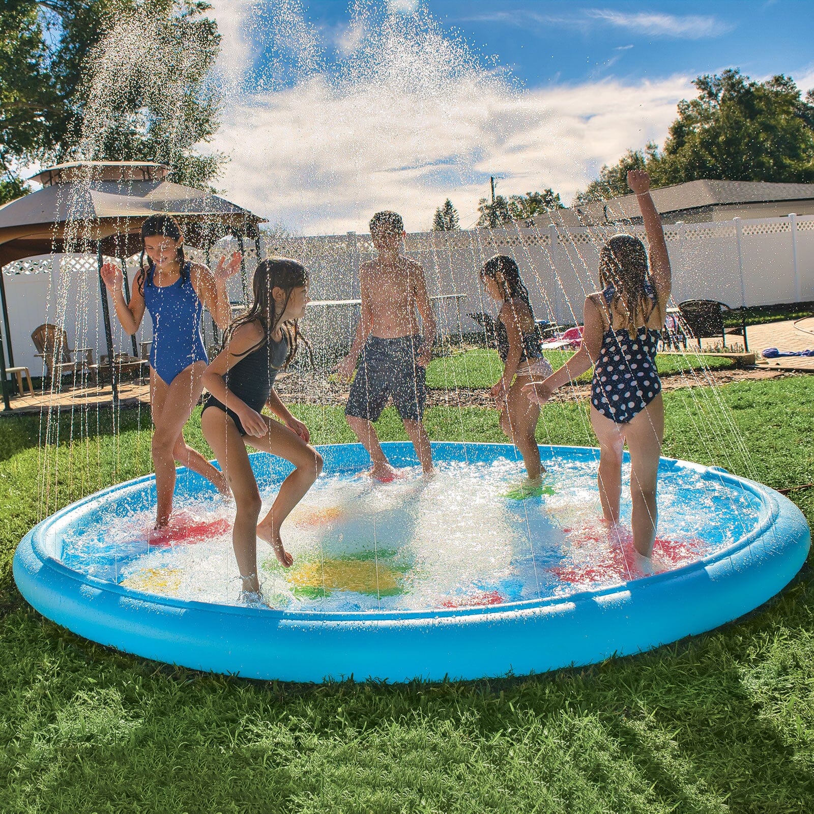 Under the Sea 10 Ft Diameter Inflatable Splash Pad Wading Pool with Sp