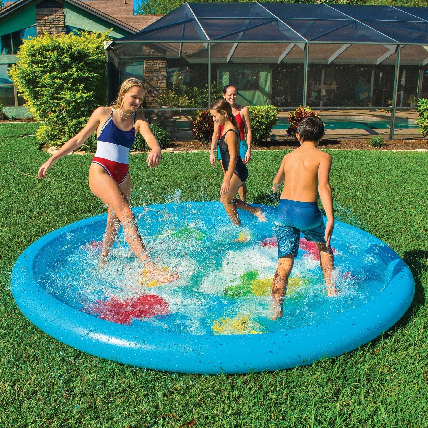 Under the Sea 10 Ft Diameter Inflatable Splash Pad Wading Pool with Sprinkler