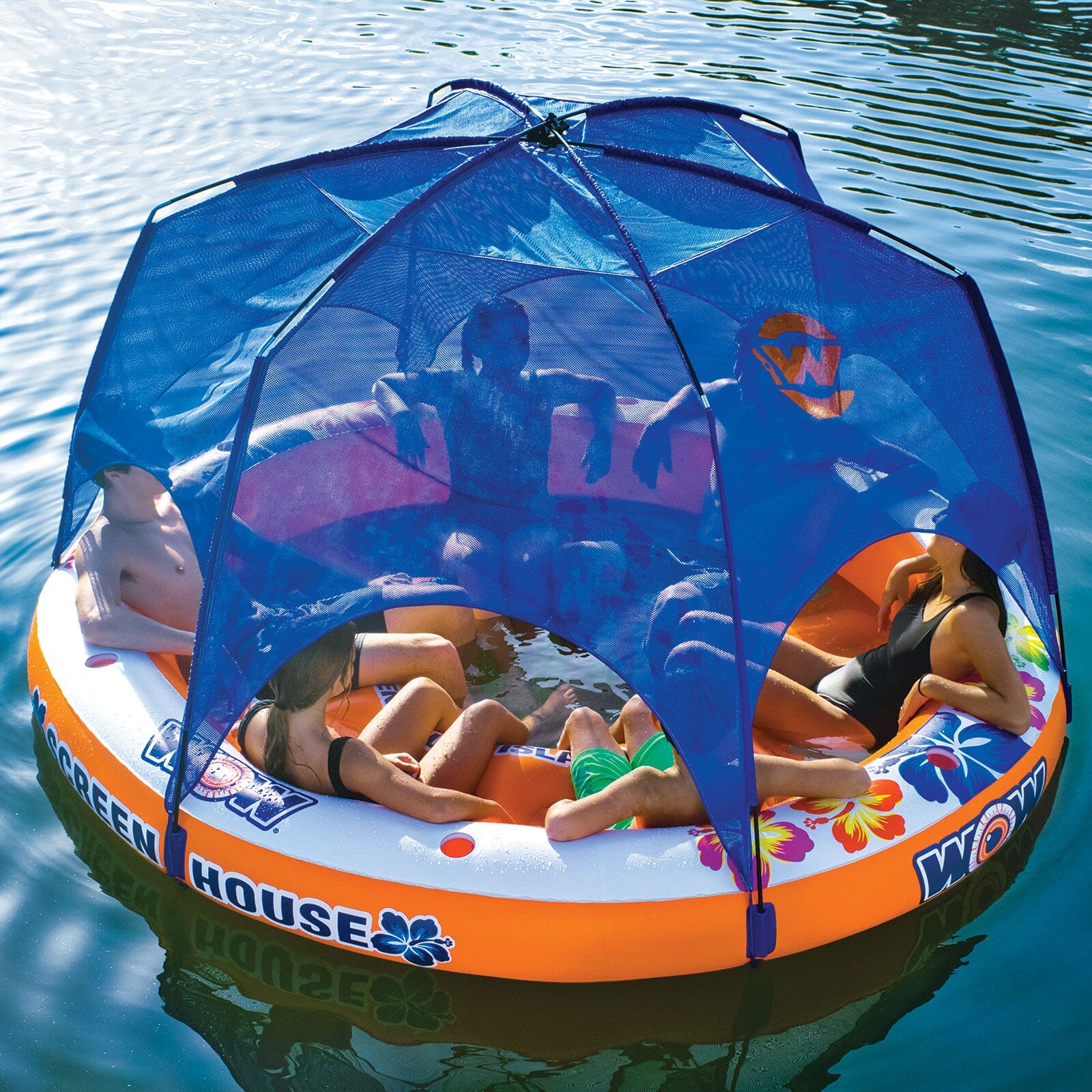 Inflatable floating sales island with slide